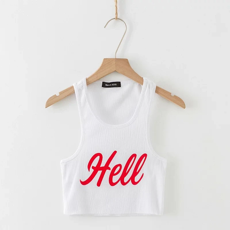 hell white Для женщин Повседневное ребристые бак укороченный топ - Цвет: hell white