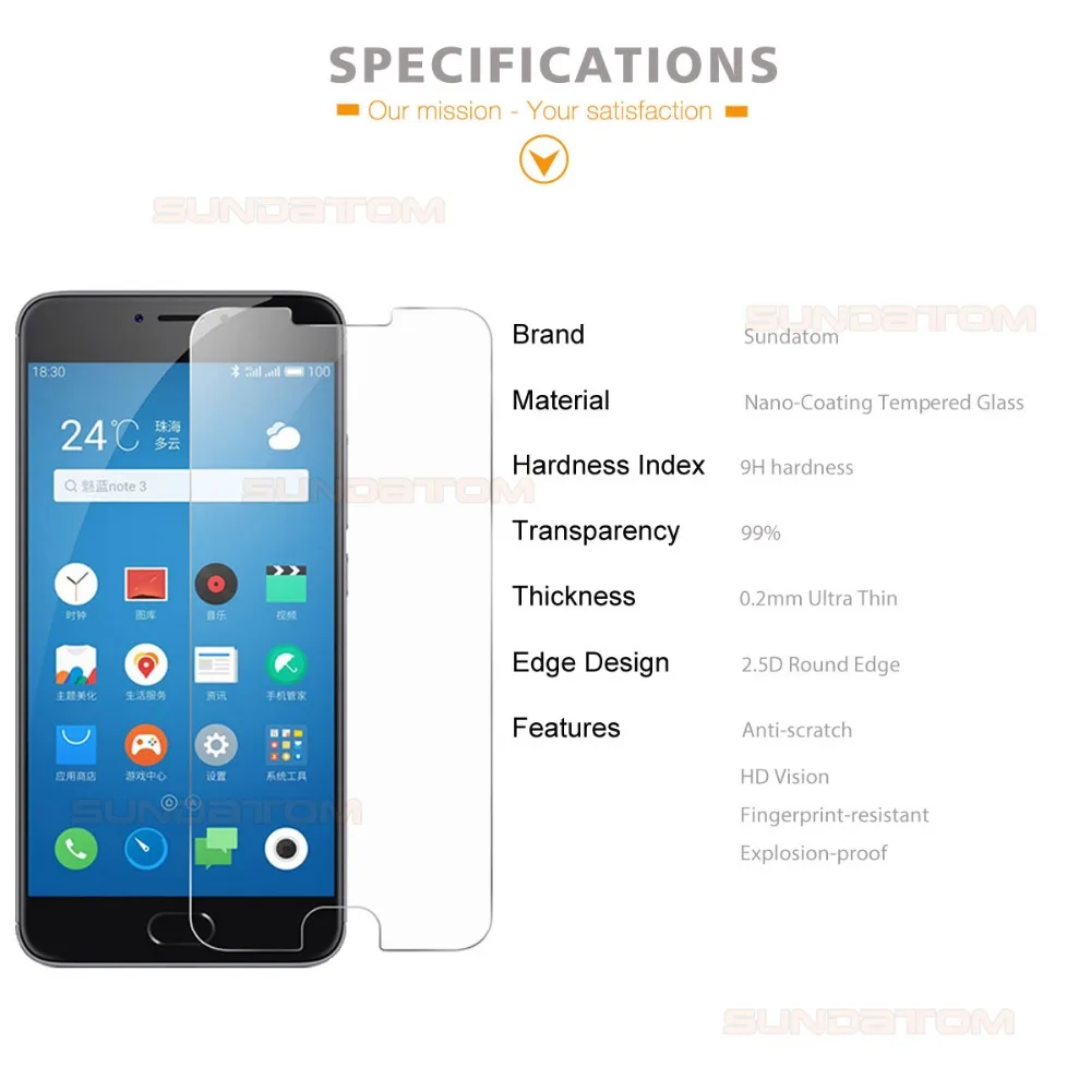Sundatom Экран MEIZU M3 Примечание 3 Note3 абсолютная новинка! Премиум закаленное Стекло 0 2