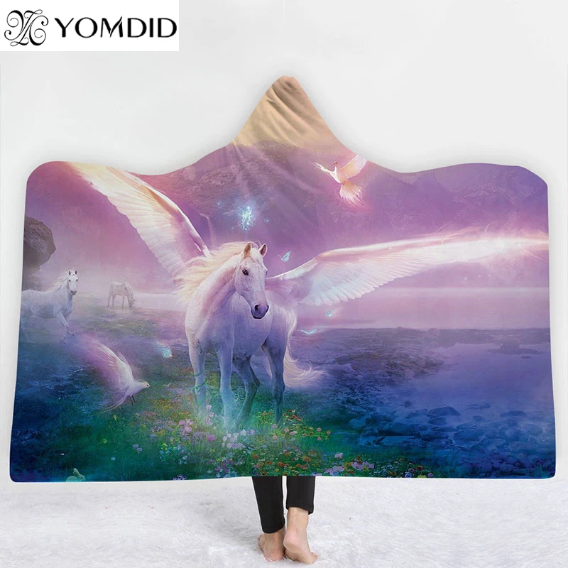 

3D Printed Hooded Blanket Cartoon Unicorn Wearable Tapestry Home Sofa Decorative Autumn/Spring Throw Blanket Unicorn Blankets