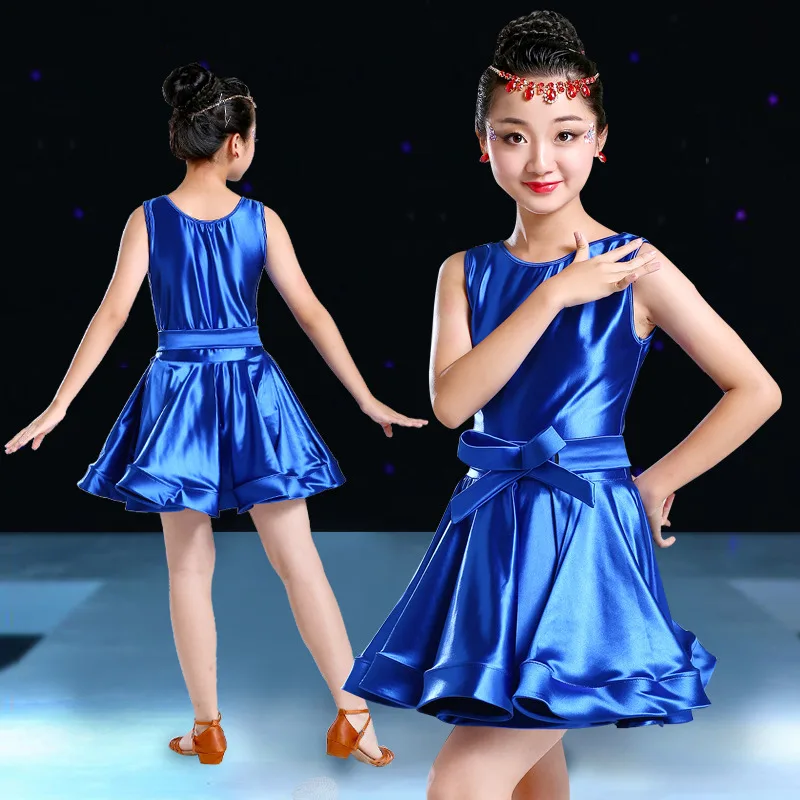 blue sleeveless Одежда для латинских танцев, танцевальная одежда, платье для соревнований, танго, Фламенго, Бальные, сальса, Румба, ча-ча, для девочек, Детский костюм - Цвет: blue sleeveless