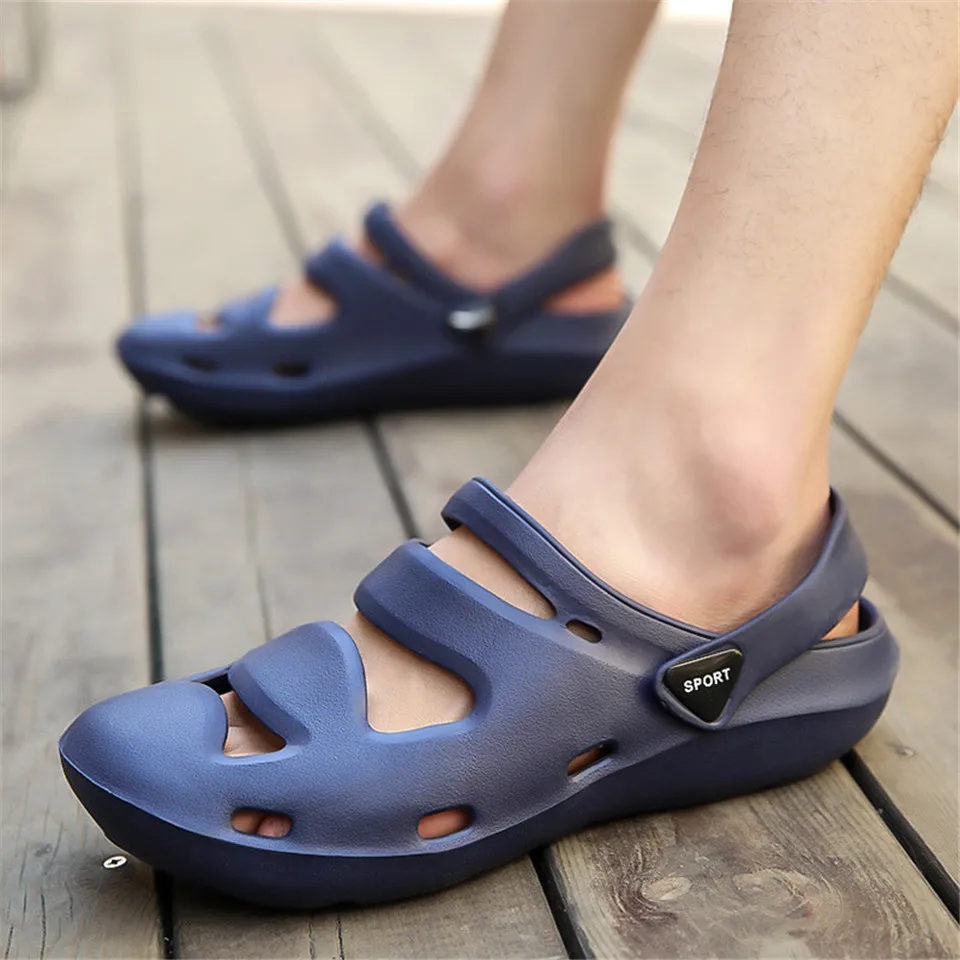 Большие Size39 45 Летние мужские сандалии Мужские шлепанцы Уличные пляжные из пластика Повседневная дышащая
