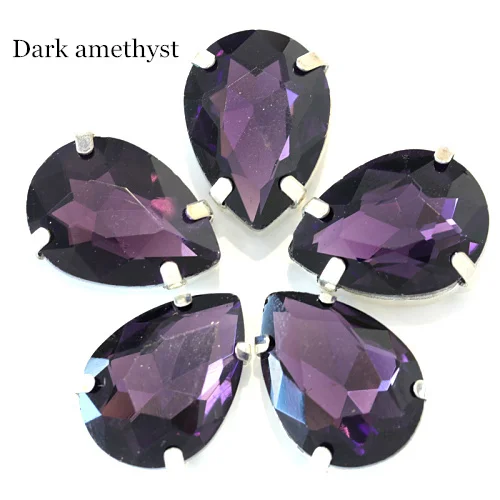 Dark Amethyst Каплевидные разноцветные стеклянные стразы шьют на Стразы с капелькой в виде когтей хрустальные пришивные стразы для свадебного платья B2676 - Цвет: Dark Amethyst