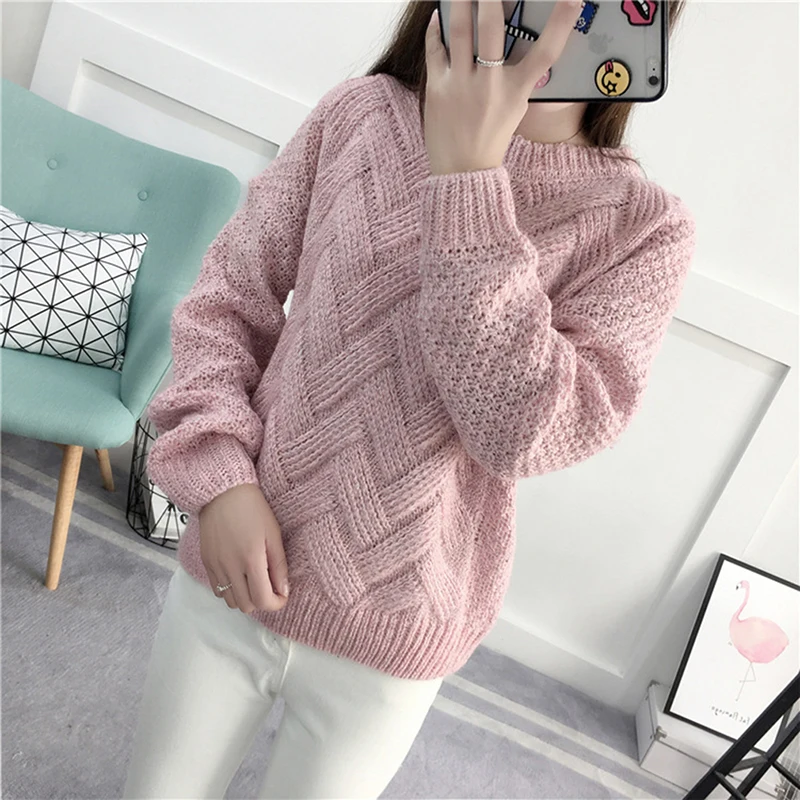 Autumn Winter Korean Version Women Sweater Full Warm Knit PulloverThick Rods Plaid Criss-Cross Knitting Sweaters New | Женская одежда
