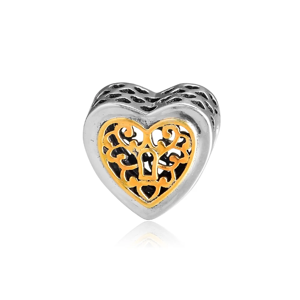 Подходит для Pandora Браслеты заблокирован сердца талисманы с 14k покрыто настоящим