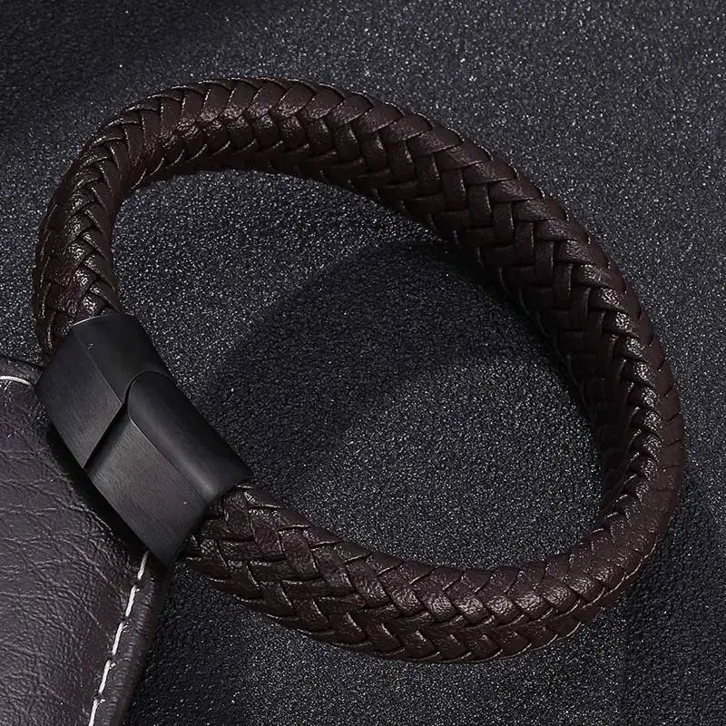 Классический мужской ювелирный трендовый черный коричневый плетеный кожаный