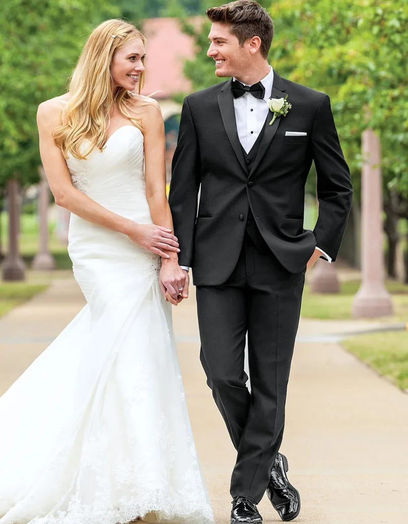 2019 Популярные Черные смокинги для жениха костюм Жених Невеста Деловая одежда две
