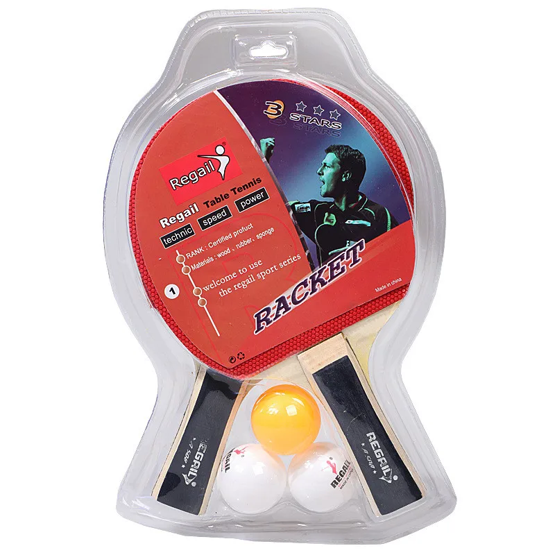 Черный 2Pcs Professional Table Tennis Rackets Ping Pong Paddle Training Bat Set with 3 Balls - Цвет: Черный