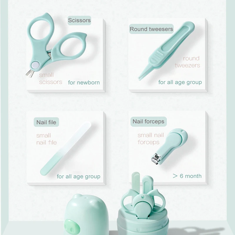 Beiens новорожденные уход за ногтями 4pcs, детское ножницы для новорожденных, безопасная фреза для маникюра детям, детские ножницы для ногтей handle manicure, товары для новорожденных кусачки для ногтей