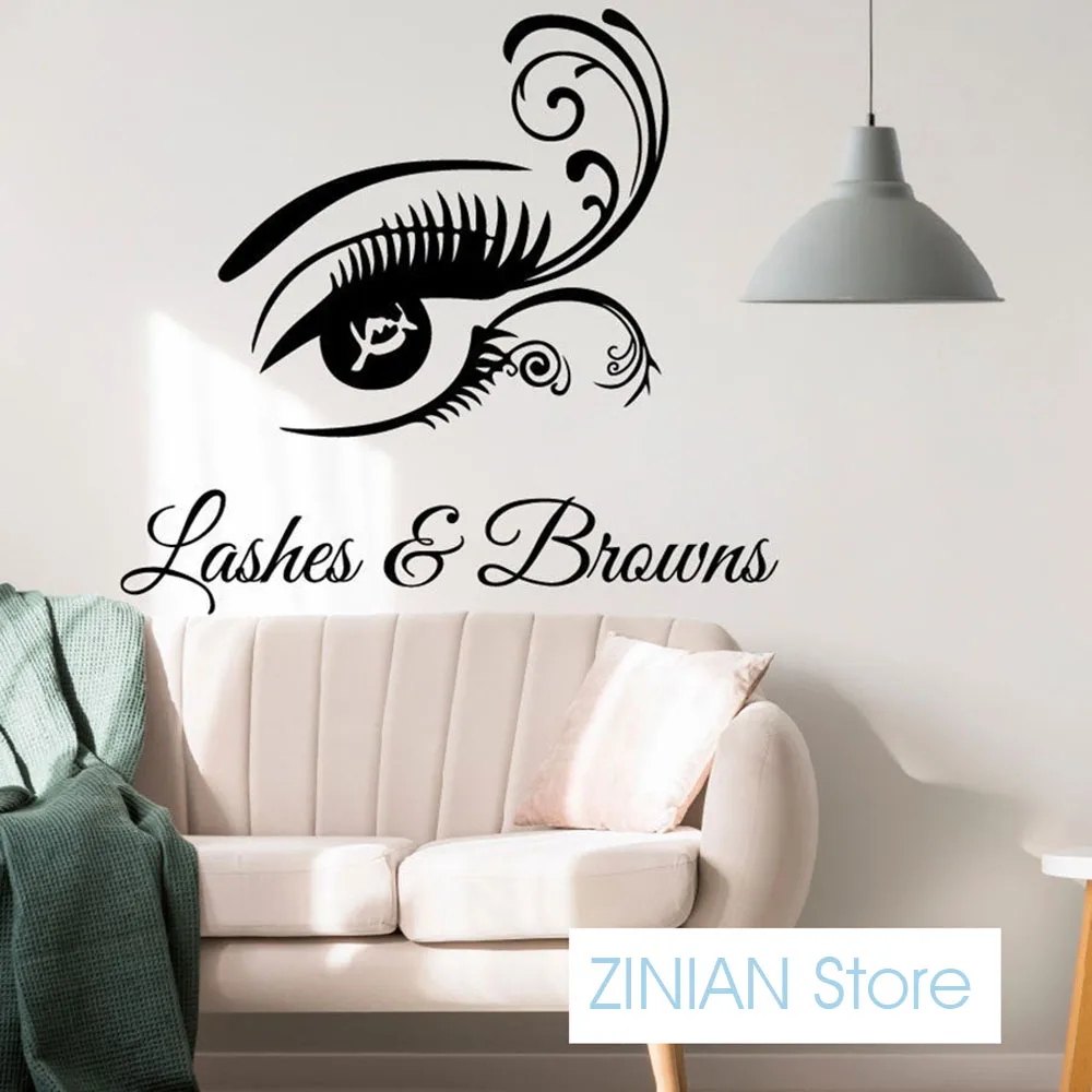

Lashes Brows Extensions Eyes Wall Stickers Girls Bedroom Decor Beauty Salon Vinyl Wall Window Decals Wall Decoration Poster D938
