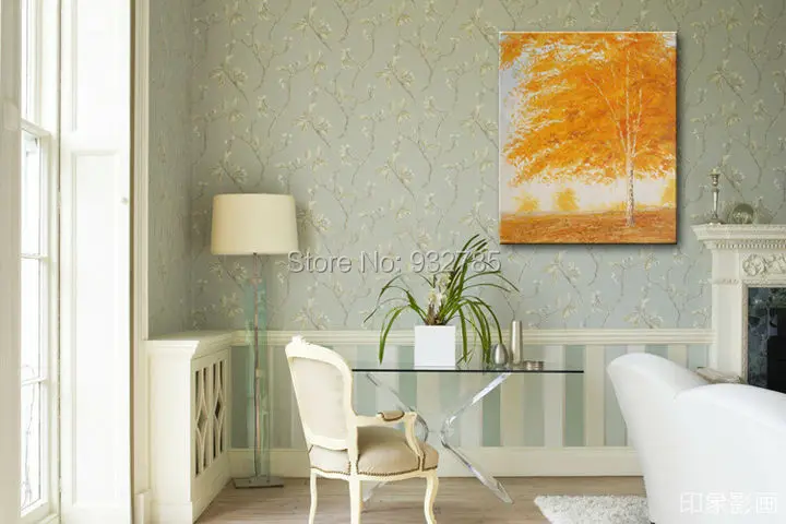 Free Shipping !!! 100% Handmade Modern Birch forest landscape Oil Painting On Canvas Wall Art Top Home Decoration BHL005 | Дом и сад