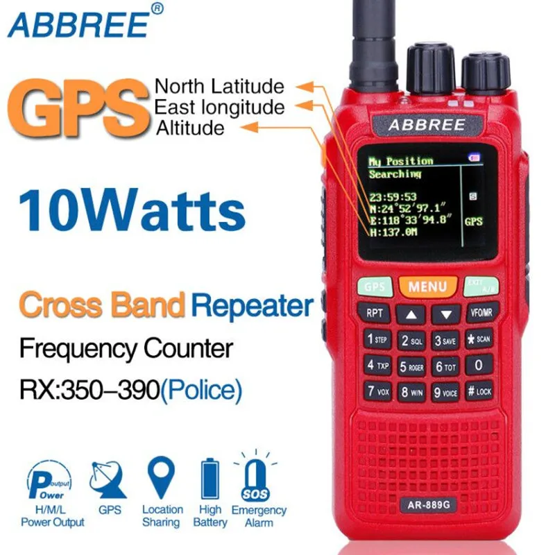 ABBREE AR 889G GPS 10 Вт мощная рация перекрестный ретранслятор двухдиапазонный 134 174/400 520