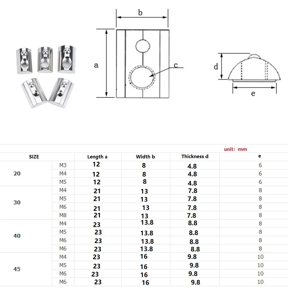 10 шт./лот рулонные Т образные гайки для алюминиевых профилей серия 20/30/40/45 шаровая