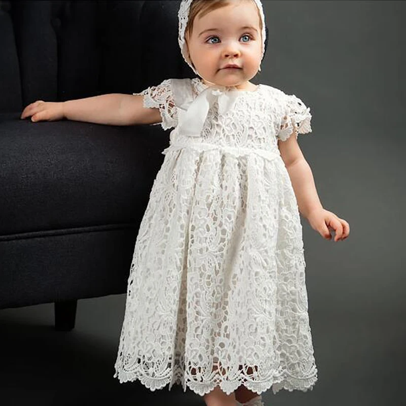 Длинное детское платье белое свадебное кружевное для крещения 2018 vestidos новая