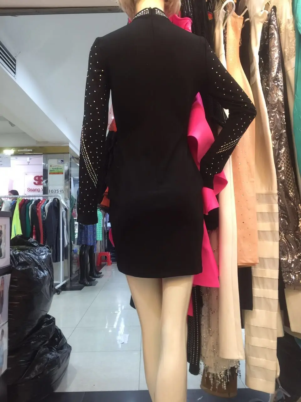 

High Quality Black Beading V-neck Fashion Mood Dress Evening Party Bodycon Dress