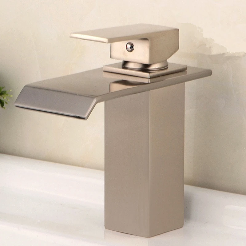 MTTUZK brass brushed nickel/chrome waterfall faucet bathroom single handle Square bath washbasin cold and hot mixer taps | Обустройство