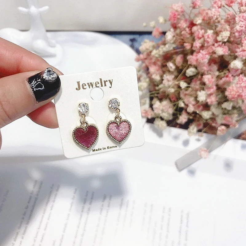 2018 Spring New Arrival Korean Shiny Zircon Velvet Love Heart Earrings For Women Bijoux Fashion Jewelry Vintage Brincos | Украшения и