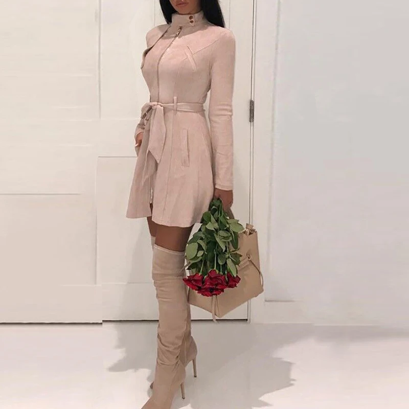 Женское платье из искусственной замши VIEUNSTA винтажное облегающее на молнии с