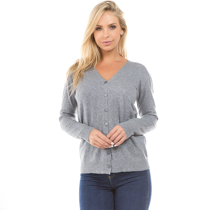 Newest Girl Solid Plaid Cardigan Knitted Sweater Casual Buttons Fashion 2018 Women Long Sleeve V Neck Autumn Top |