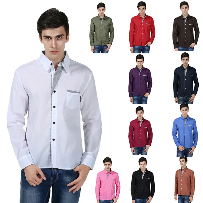 Рубашка мужская повседневная с длинным рукавом модная классическая сорочка