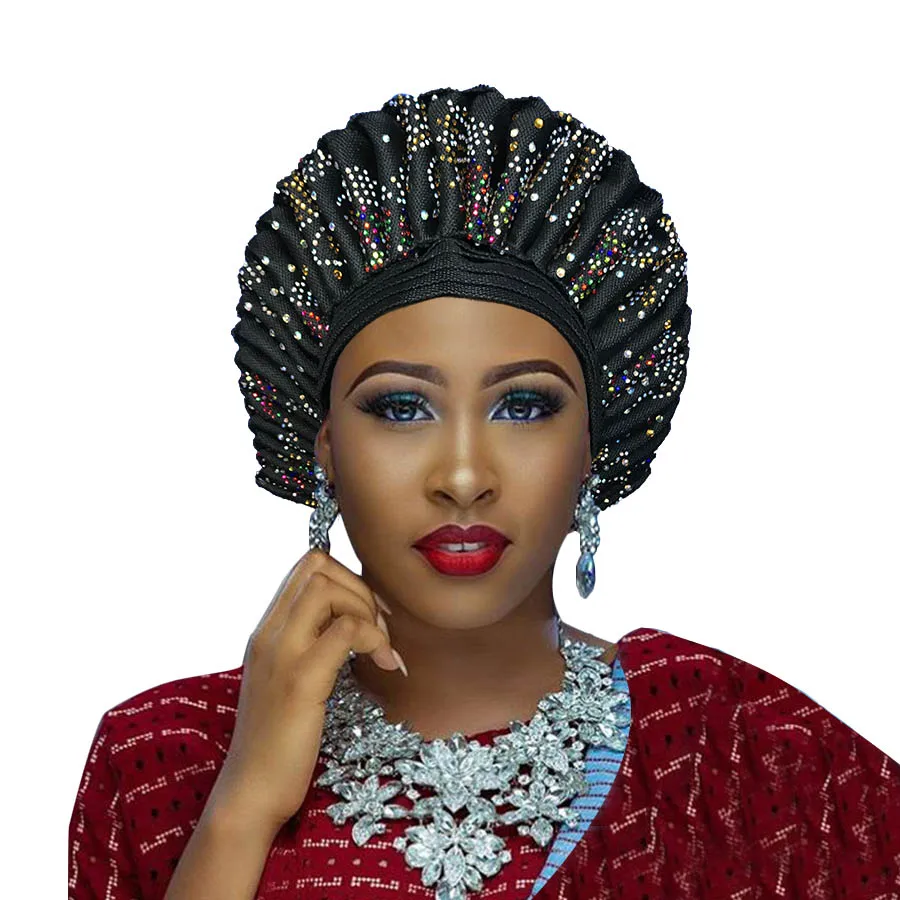 Высокое качество aso oke gele африканские головные уборы с камнями | Дом и сад