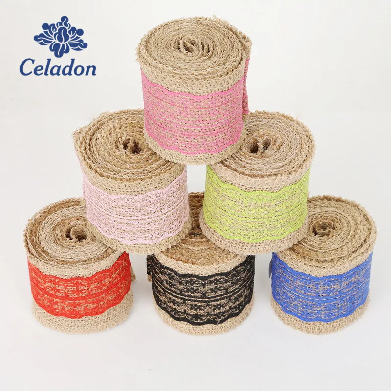 2Meter 6cm Natural Jute Burlap Roll Hessian Lace Ribbon For Vintage Rustic Wedding Decoration Christmas Party Supplies | Дом и сад