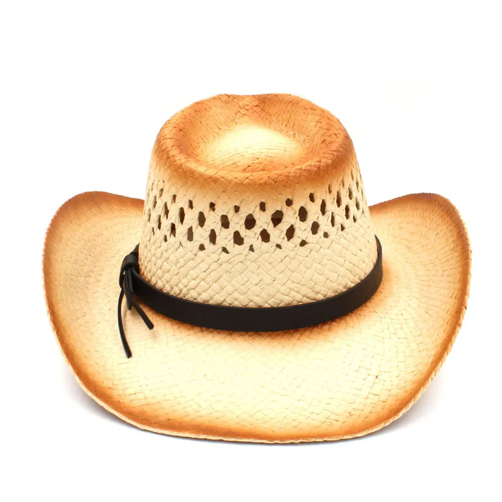 Кепка от солнца в стиле панк для мужчин и женщин Соломенная Панама с кожаным