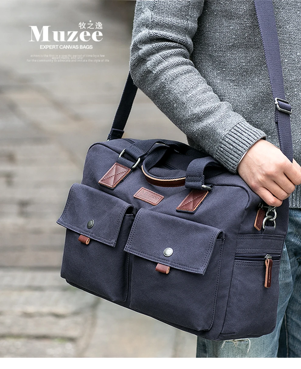 Muzee Большой Вместительный портфель сумка подходит для 15,6 дюймового ноутбука Сумка через плечо многофункциональная сумка через плечо Два цвета на выбор