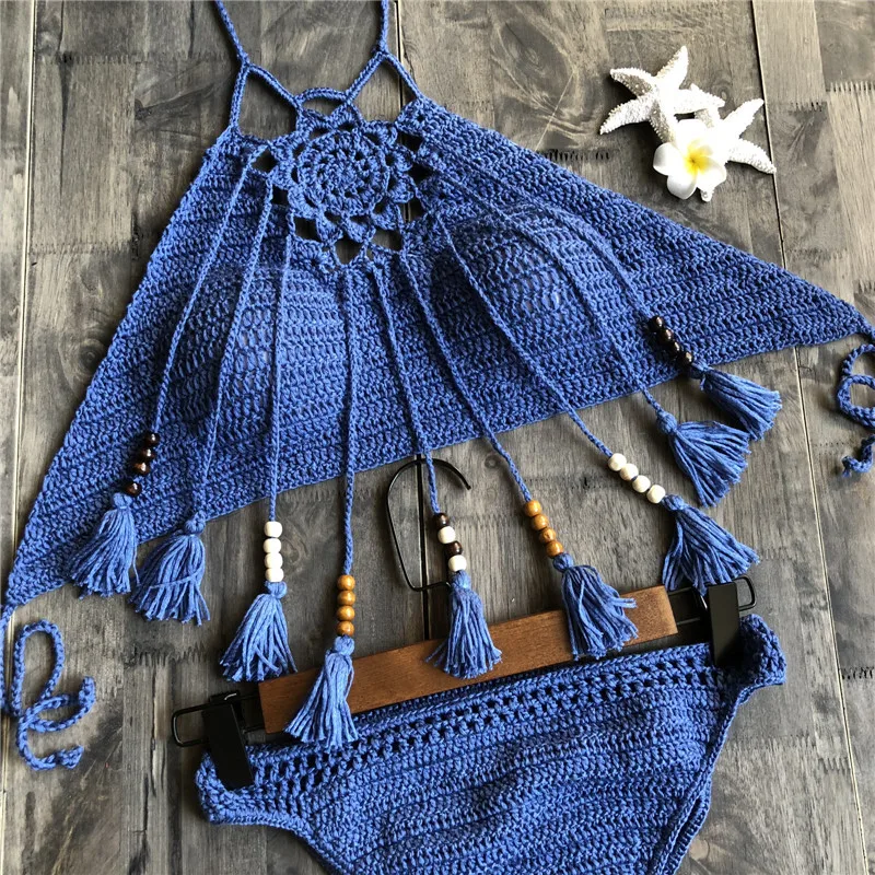 Сексуальный купальник бикини женский бразильский комплект вязанный крючком