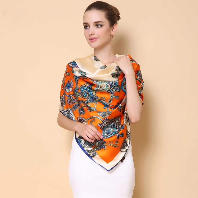 Квадратный шелковый шарф большого размера женская элегантная шаль для