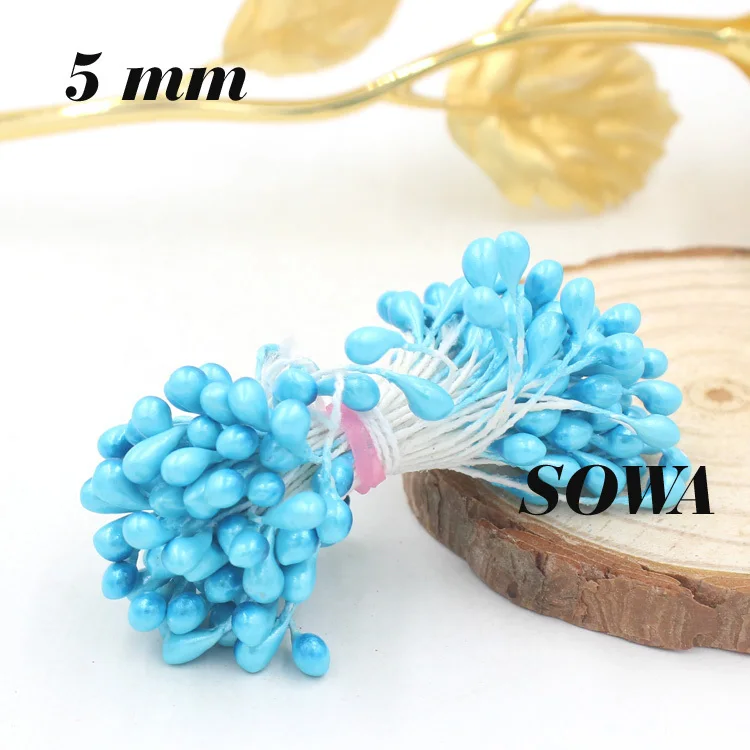 

Free Shipping Size 5mm Blue Color 450pcs/Lot Double Heads Pearl Flower Stamen For Wedding Decoration And DIY Pistil Stamen