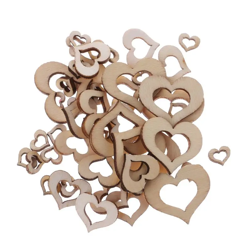 50 шт. смешанные размеры лазерная резка дерево украшение деревянная форма сердца