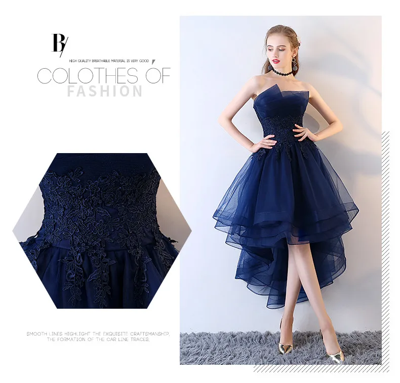 Robe De Soriee, темно-синее, на шнуровке, без бретелек, короткое спереди, длинное сзади, элегантное вечернее платье с аппликацией, вечерние платья для выпускного вечера