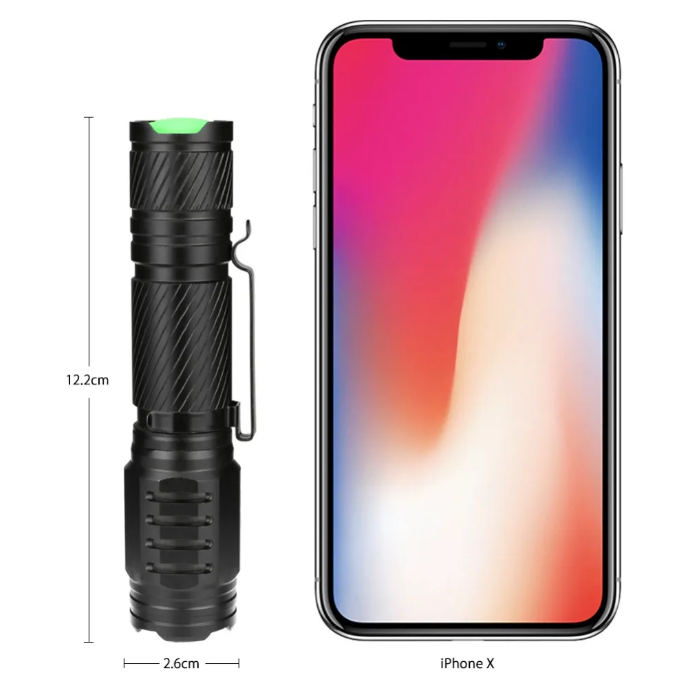 Черный мини фонарик T6 из алюминиевого сплава с USB кабелем батарея 18650 выпуклая