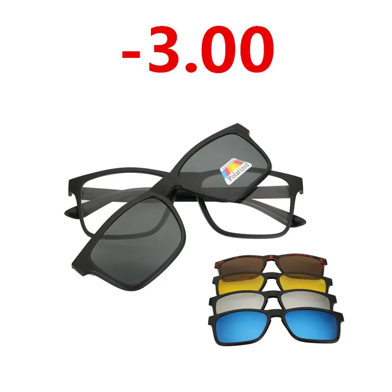 1 and 5 lens -3.00 Поляризационные солнцезащитные очки, очки для близорукости, оптическая оправа для очков, мужской ремень, магнит, 5 зажимов, солнцезащитные очки для близорукости, оправа для очков - Цвет оправы: 1 and 5 lens -3.00