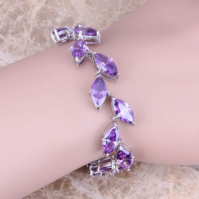 Роскошный браслет-цепочка из фиолетового фианита с серебряным покрытием 7 - 8