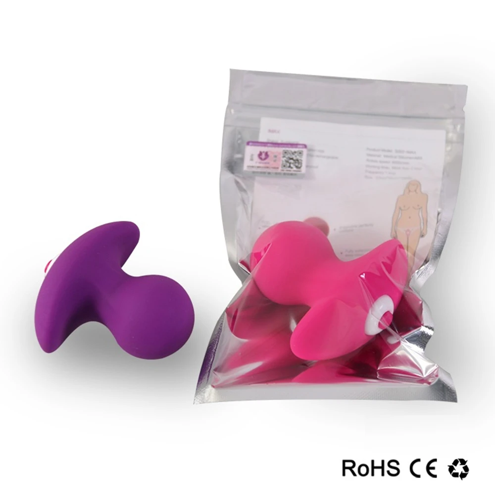 Женская силиконовая Анальная пробка розового/фиолетового цвета вибратор в виде