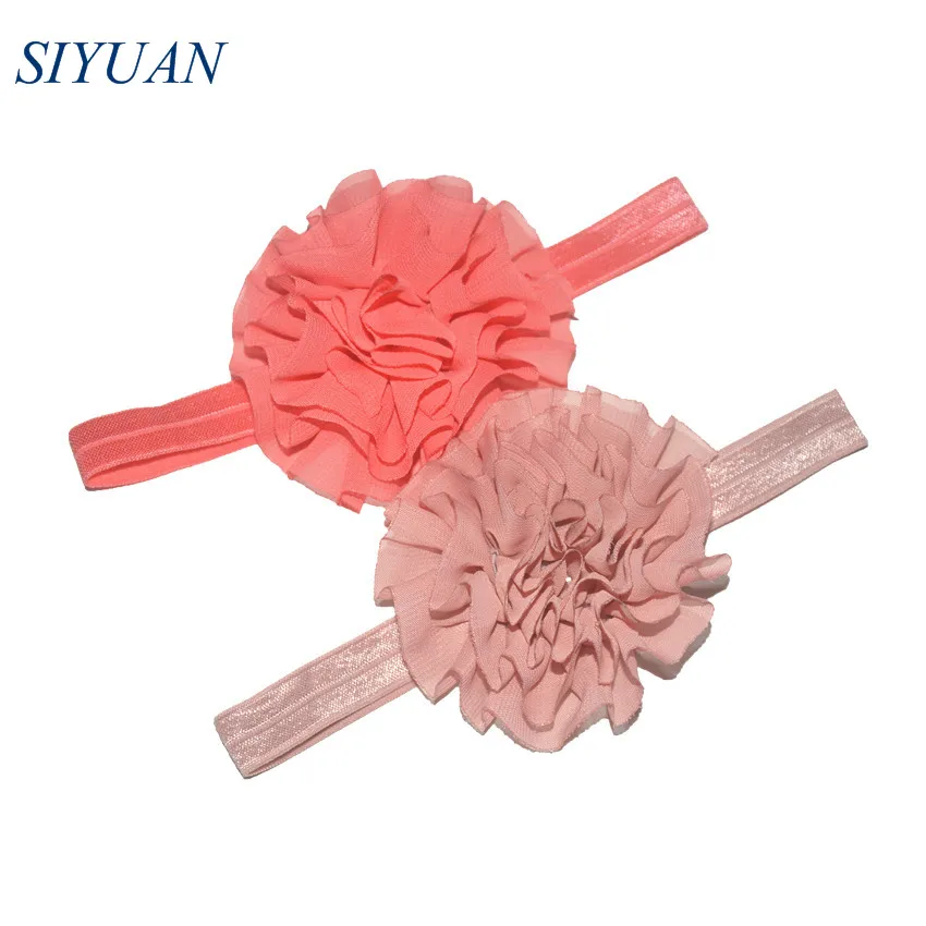 30 шт./лот лента повязка на голову с 3 тканевыми шифоновыми цветами милые