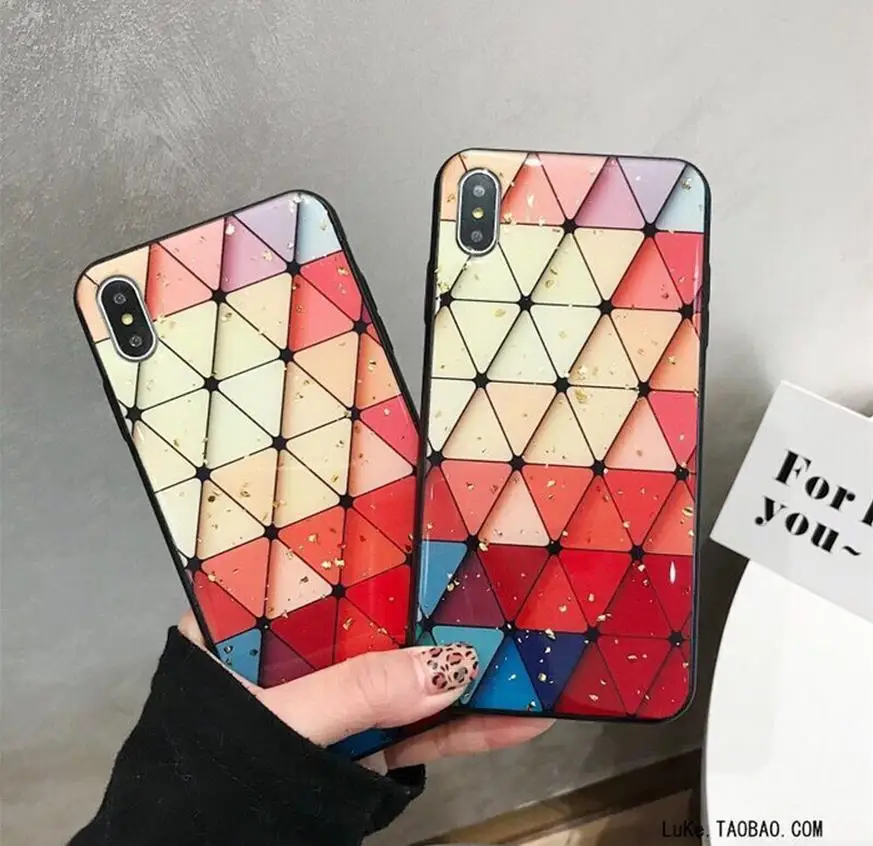Fashion Gold Foil for iPhone X XR XS Max Phone Case Glitter Bling Silicone 8 Plus７ 6S 6 Grid Sequin Mobile Cover Funda | Мобильные