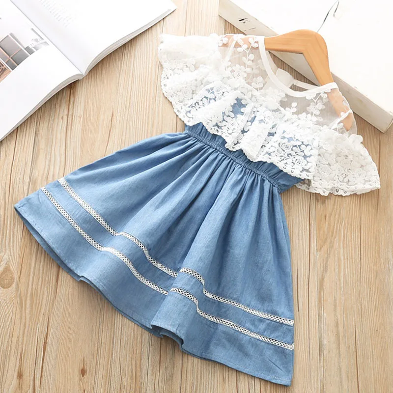 2019 Summer Girls Lace Denim Dresses Baby Girl Birthday Party Princess Jeans Dress For 2 3 4 5 6 7 yrs Kids Children's Clothing | Детская
