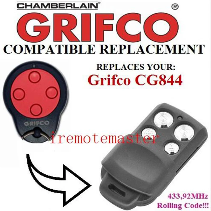 2 шт. пульт дистанционного управления для гаражных дверей Grifco CG844 433 92 МГц |