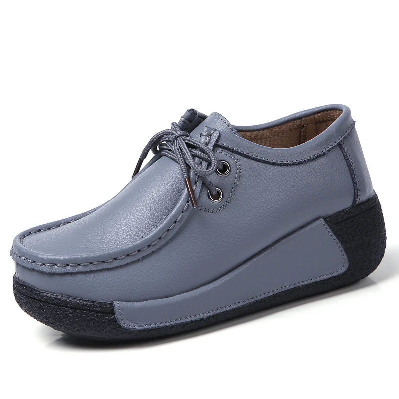 gray JJ.1811 O16U/осенние женские кроссовки на платформе; женская обувь из натуральной кожи на плоской подошве со шнуровкой; женская обувь на плоской подошве на толстом каблуке; Черная Женская обувь на толстой резиновой подошве - Цвет: gray JJ.1811
