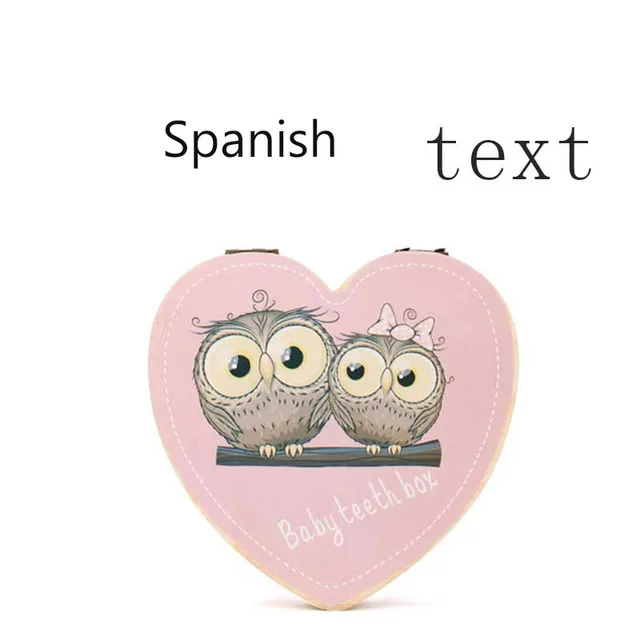 spanish text A Детский деревянный ящик для зубов португальский/английский/испанский/французский/Чешский деревянный органайзер для молочных зубов Сувенирный чехол для хранения - Цвет: spanish text A