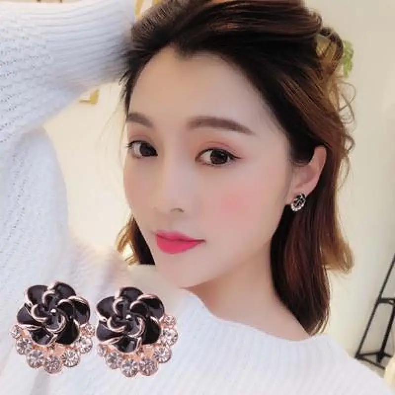 Женские серьги с розовыми стразами в виде цветов свадебные аксессуары|earrings