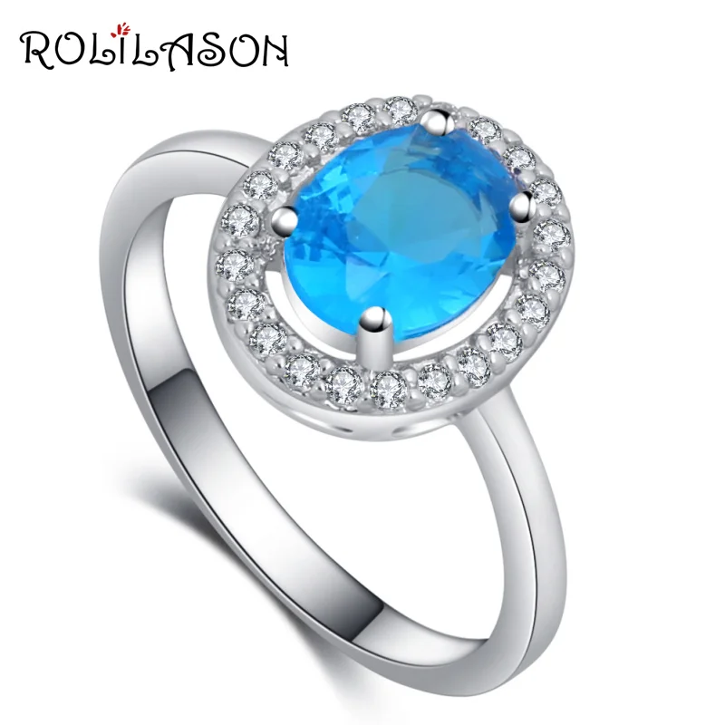 ROLILASON Свадебные ювелирные изделия кольцо Круглый Небесно Голубой кубический