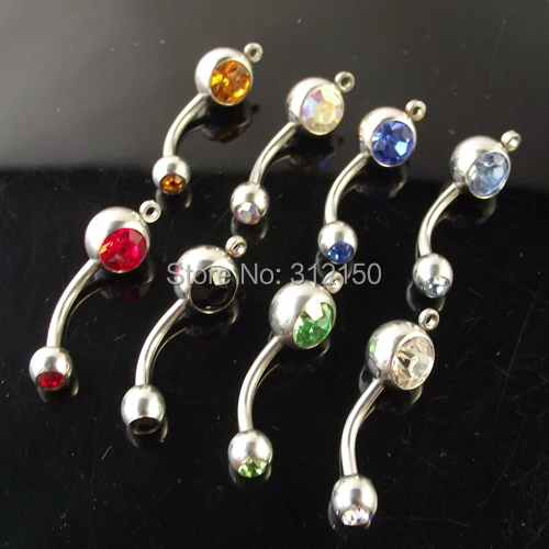 Кольцо на пупок с двойным кристаллом и фианитом 50 шт.