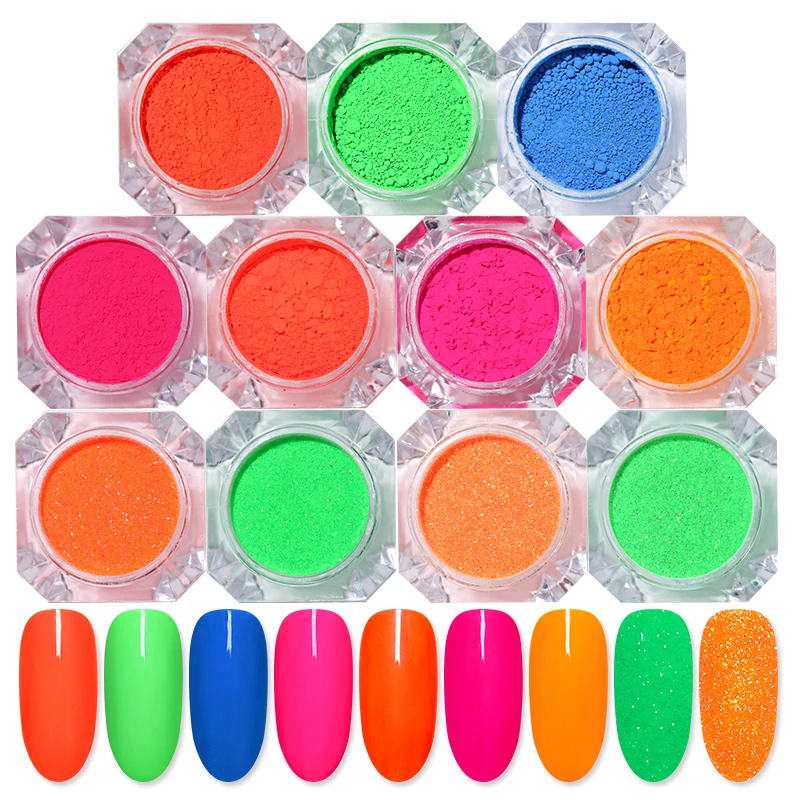 Неоновый пигмент для ногтей блестящий порошок пыль флуоресцентный эффект