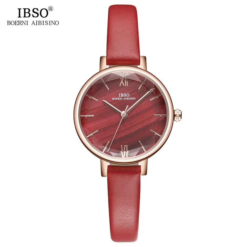 Red IBSO женские кварцевые часы фирменный дизайн наручные часы для женщин наручные часы с ремешком из нержавеющей стали - Цвет: Red