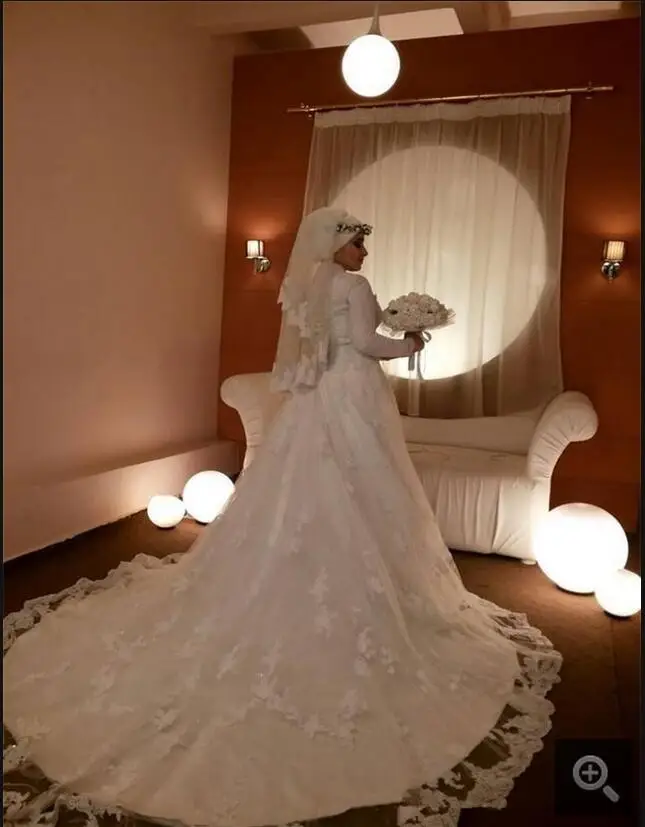 Vestido De Novia белое кружевное скромное мусульманское свадебное платье с аппликацией