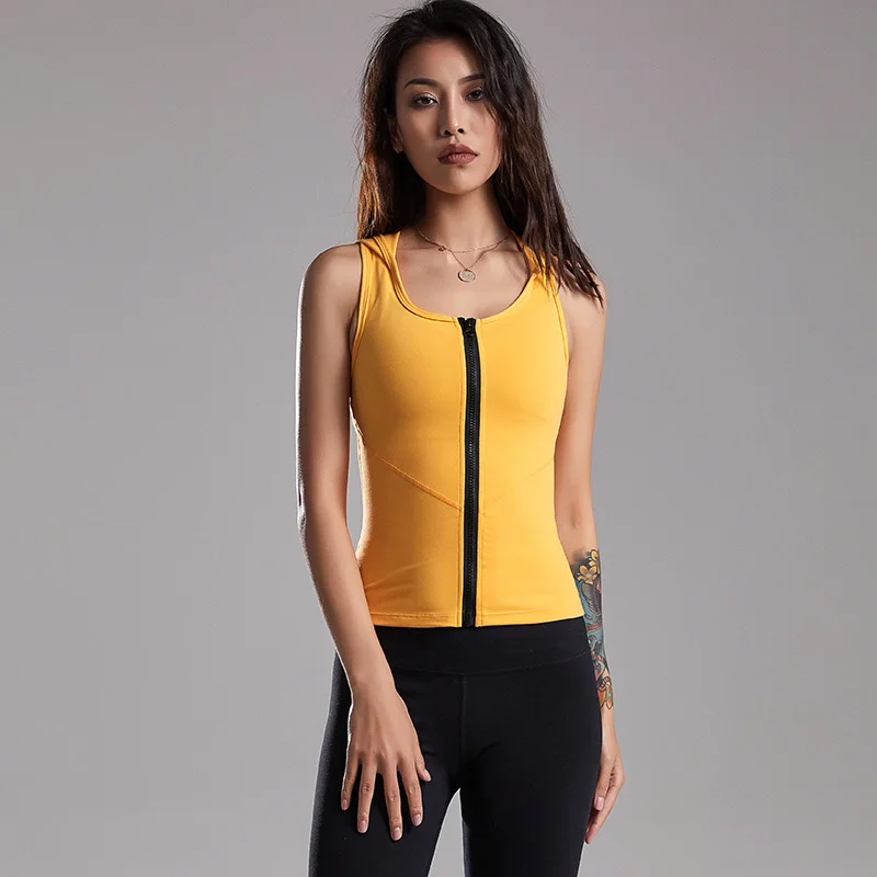 Yellow SALSPOR, женский жилет для йоги, сексуальный красивый спортивный топ с капюшоном, без рукавов, на молнии, эластичные колготки, спортивная одежда для фитнеса - Цвет: Yellow