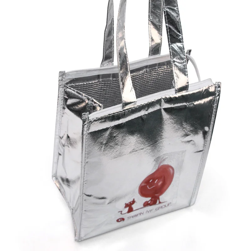 silver cute printing cooler bag cake pizza food fresh carrier cool handbag ice pack thermal picnic lunch insulated tote | Багаж и сумки